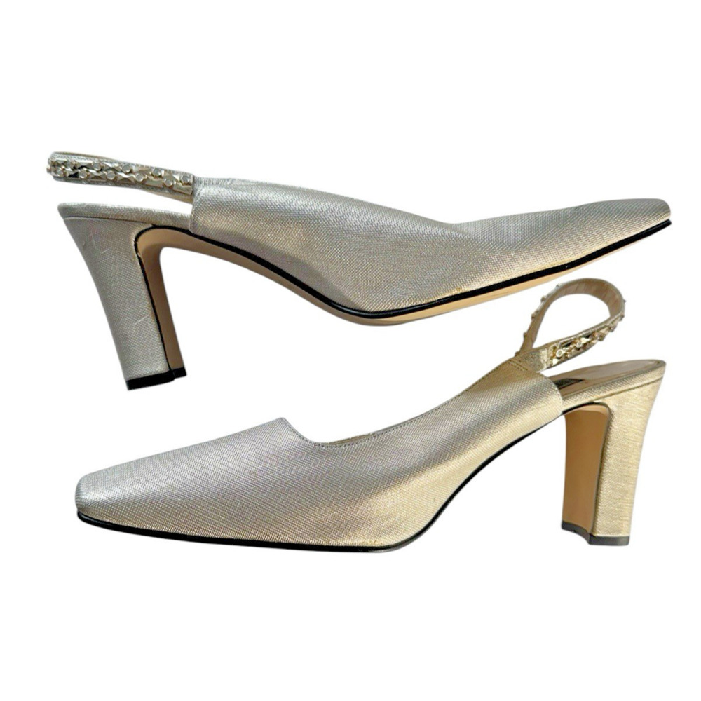 Vintage J RENEE Slingback 11M Pearlized‎ Rhinestone Pointed Toe Elegant Wedding